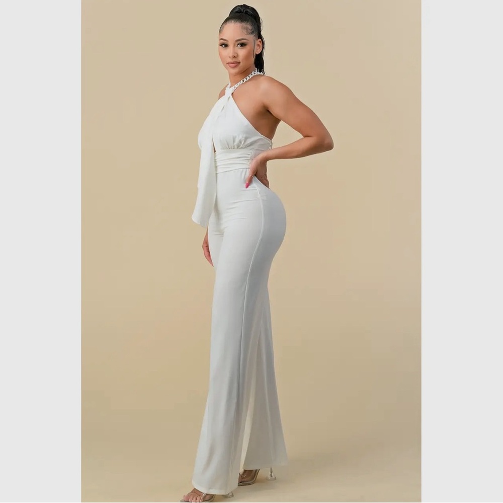 Halterneck Ribbon Detail Chain Trim Jumpsuit - Picture 4 of 6